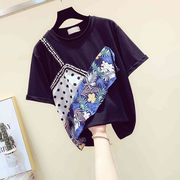 tee 2 piece shirt heavy industry beaded stitching short sleeve women simple t-shirt, White
tee 2 piece shirt heavy industry beaded stitching short sleeve women simple t-shirt, White