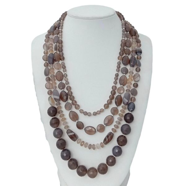 yygem 22" 4 strands natural multi shape grey agate statement necklace office style for women, Silver
yygem 22" 4 strands natural multi shape grey agate statement necklace office style for women, Silver