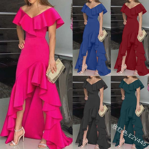 european american v-neck irregular solid color maxi dress hem ruffle women short sleeve floor-length elegant party dresses y1006, Black;gray
european american v-neck irregular solid color maxi dress hem ruffle women short sleeve floor-length elegant party dresses y1006, Black;gray