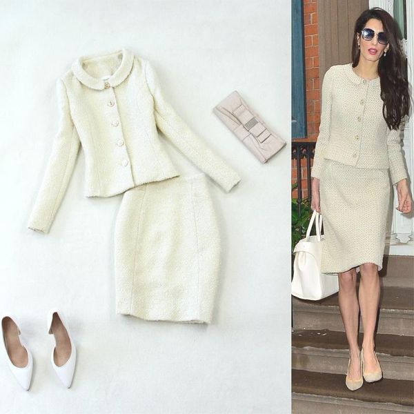 two piece dress 2 outfits for women autumn and winter fashion temperament woolen tweed pale pink coat jacket + hip skirt suit, White
two piece dress 2 outfits for women autumn and winter fashion temperament woolen tweed pale pink coat jacket + hip skirt suit, White
