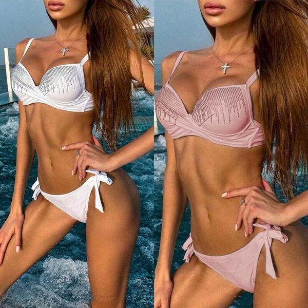 women's swimwear au stock women solid bikini set bandage push-up padded swimsuit bathing, White;black
women's swimwear au stock women solid bikini set bandage push-up padded swimsuit bathing, White;black