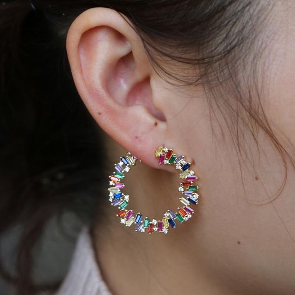 stud gold color round circle geometric earring baguette rainbow colorful cz paved fashion trendy jewelry for women engagment, Golden;silver
stud gold color round circle geometric earring baguette rainbow colorful cz paved fashion trendy jewelry for women engagment, Golden;silver