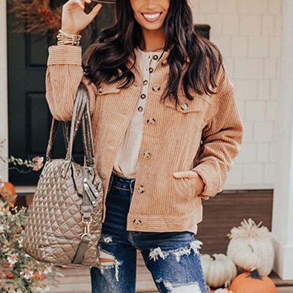 women's jackets corduroy open stitch long sleeve coats 2021 autumn turn-down collar single breasted coat lady casual vintage clothes, Black;brown
women's jackets corduroy open stitch long sleeve coats 2021 autumn turn-down collar single breasted coat lady casual vintage clothes, Black;brown