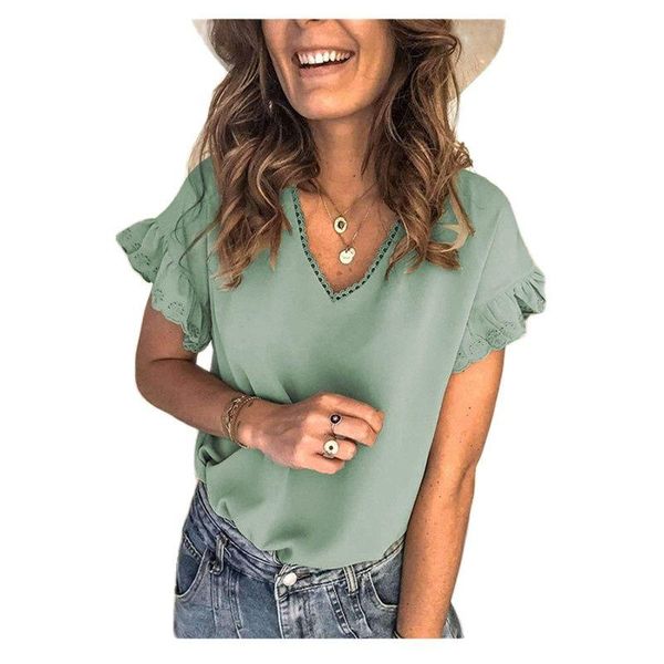 women's t-shirt fashion v neck lace t shirt women ruffle short sleeve summer tees casual pullover clothing 2021, White
women's t-shirt fashion v neck lace t shirt women ruffle short sleeve summer tees casual pullover clothing 2021, White