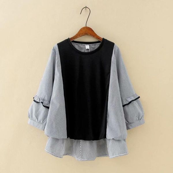plus size t-shirt shirt for women long sleeves round collar cotton blended fabric color splicing fashion spring and fall largesize, Black
plus size t-shirt shirt for women long sleeves round collar cotton blended fabric color splicing fashion spring and fall largesize, Black