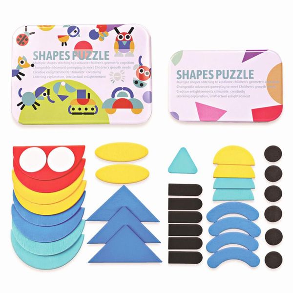

Baby Wooden Pattern Jigsaw Puzzle Colorful Tangram Toy Kids Montessori Early Education Sorting Games Toys Children Gift