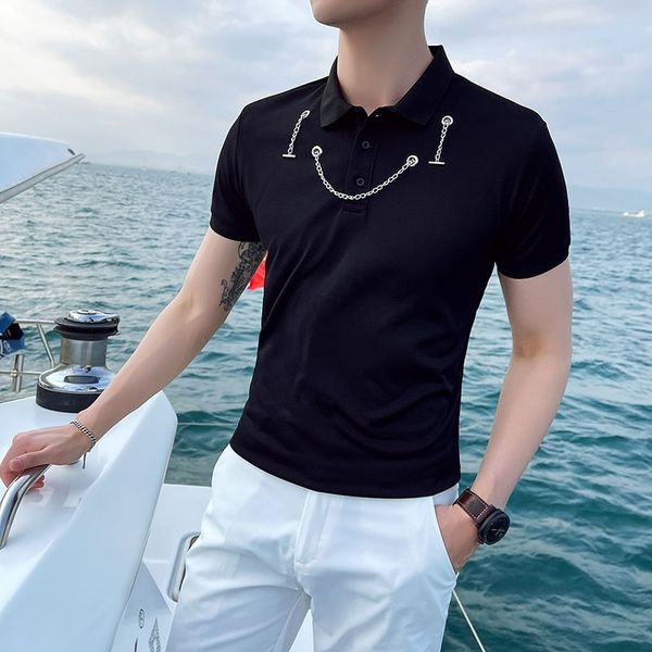 chain decoration polo shirts men short sleeve street wear men clothes casual social nightclub polo turn down collar tee 210527, White;black
chain decoration polo shirts men short sleeve street wear men clothes casual social nightclub polo turn down collar tee 210527, White;black