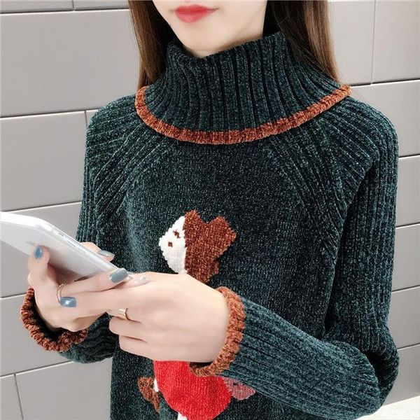 spring and autumn chenille turtleneck womens sweaters female embroidery cartoon image pullover loose knitted base shirt, White;black
spring and autumn chenille turtleneck womens sweaters female embroidery cartoon image pullover loose knitted base shirt, White;black