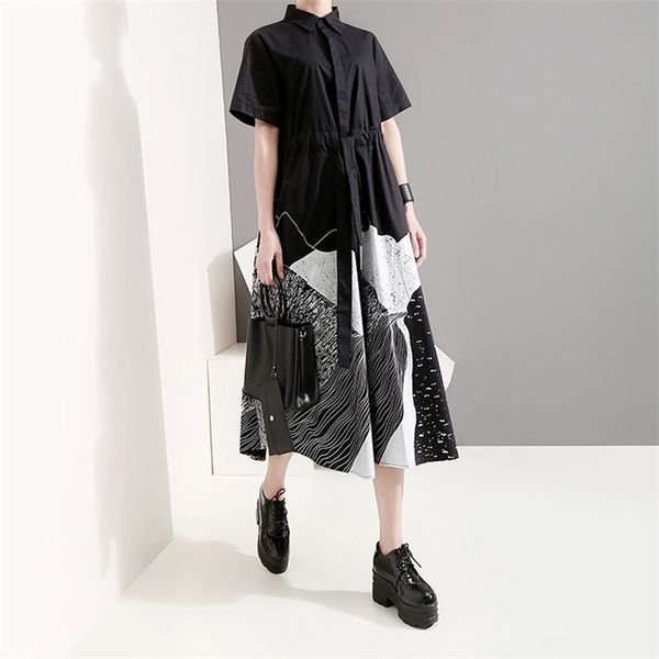 new korean style women summer black painting long shirt dress sash printed plus size midi ladies casual vintage dress robe 5128, Black;gray
new korean style women summer black painting long shirt dress sash printed plus size midi ladies casual vintage dress robe 5128, Black;gray