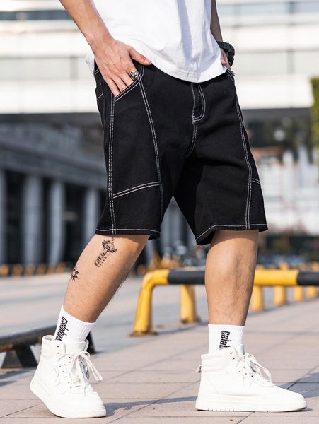 men stitching bermuda denim shorts g7nz#, Blue