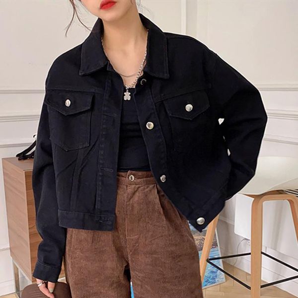 women's jackets classical crop autumn winter women denim jacket pockets streetwear short fashionable oversize jeans, Black;brown
women's jackets classical crop autumn winter women denim jacket pockets streetwear short fashionable oversize jeans, Black;brown