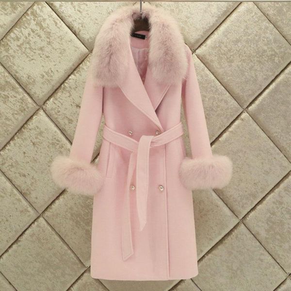 women's wool & blends fashion women woolen coat 2021 winter slim solid pocket double-breasted big fur collar thick warm female outwear, Black
women's wool & blends fashion women woolen coat 2021 winter slim solid pocket double-breasted big fur collar thick warm female outwear, Black