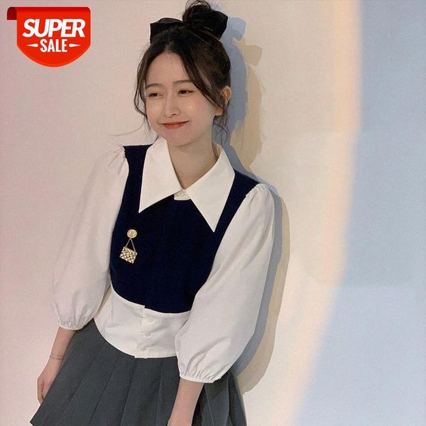 fake two-piece shirt women's three-quarter sleeve small blouse sweet #0a7h, White
fake two-piece shirt women's three-quarter sleeve small blouse sweet #0a7h, White