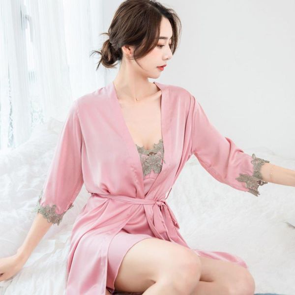 satin women robe set lace kimono gown v-neck loungewear summer dressing wedding bridal moring bathrobe&chemise nightgown women's sleepw, Black;red
satin women robe set lace kimono gown v-neck loungewear summer dressing wedding bridal moring bathrobe&chemise nightgown women's sleepw, Black;red