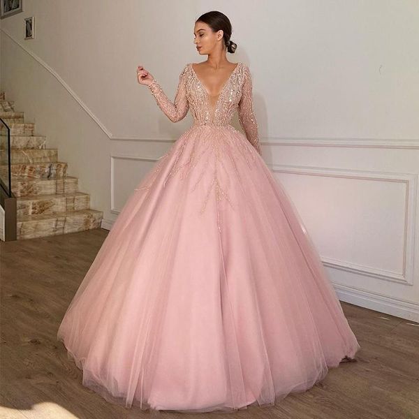 party dresses luxury pink shining beaded v neck long sleeve ball gown evening dress prom for elegant women, White;black
party dresses luxury pink shining beaded v neck long sleeve ball gown evening dress prom for elegant women, White;black