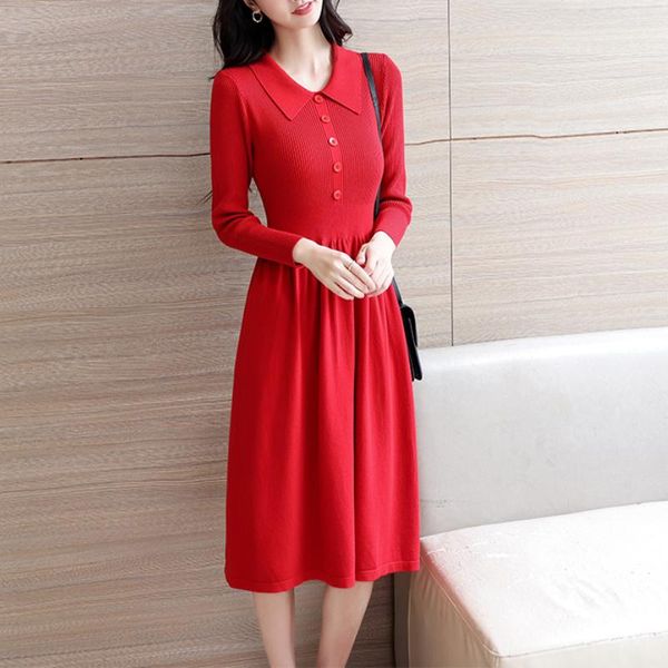 casual dresses knitted for women mid-length sweater pullover dress red collar button a-line long sleeve ol clothing, Black;gray
casual dresses knitted for women mid-length sweater pullover dress red collar button a-line long sleeve ol clothing, Black;gray