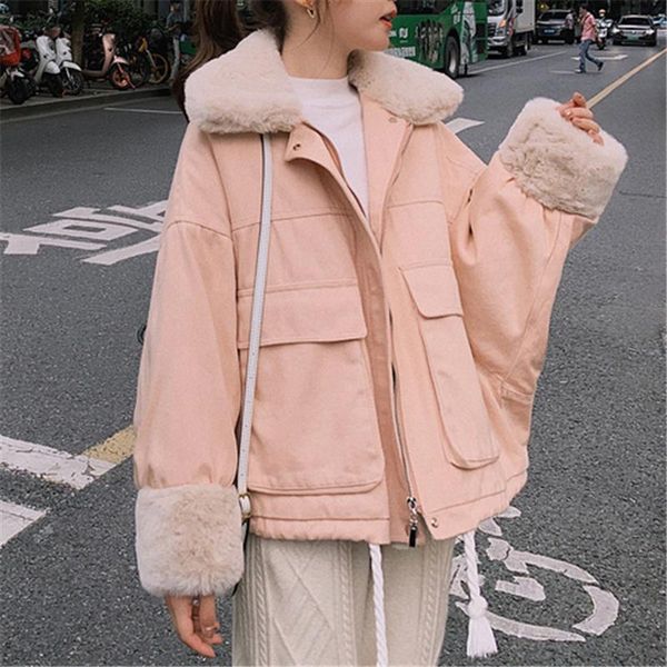 women's down & parkas women's fur collar winter jackets solid thicken warm cotton oversized loose korean overcoat lady outerwear, Black
women's down & parkas women's fur collar winter jackets solid thicken warm cotton oversized loose korean overcoat lady outerwear, Black
