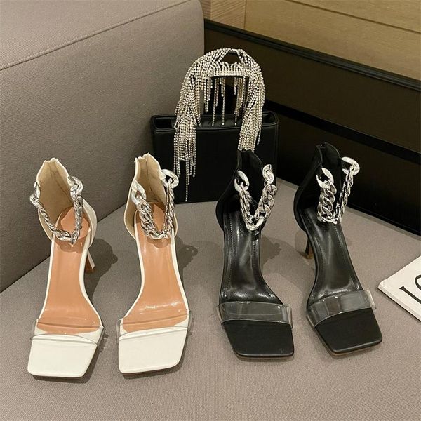 sandals 2021 summer women pvc open toe ladies slides thin high heels party pumps black/white metal chain back zipper shoes woman
sandals 2021 summer women pvc open toe ladies slides thin high heels party pumps black/white metal chain back zipper shoes woman