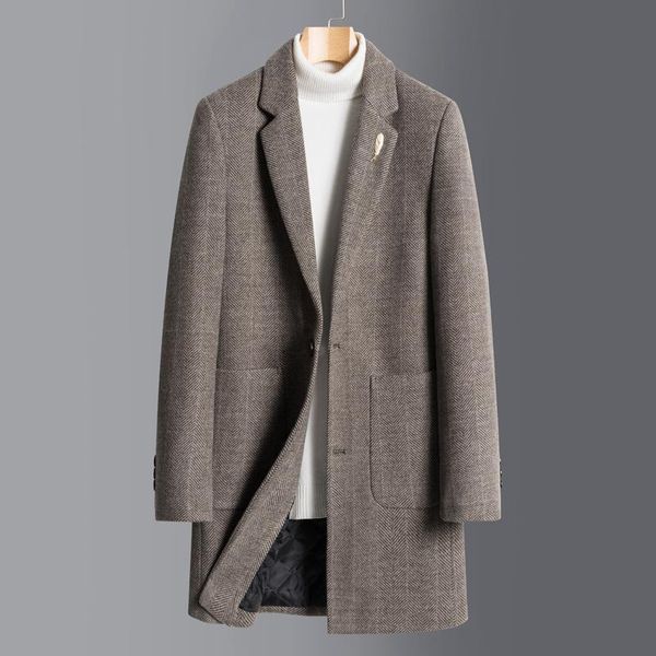 men's wool & blends 2021 autumn winter double woolen warm medium length coat for man notched collar business jacket, Black
men's wool & blends 2021 autumn winter double woolen warm medium length coat for man notched collar business jacket, Black