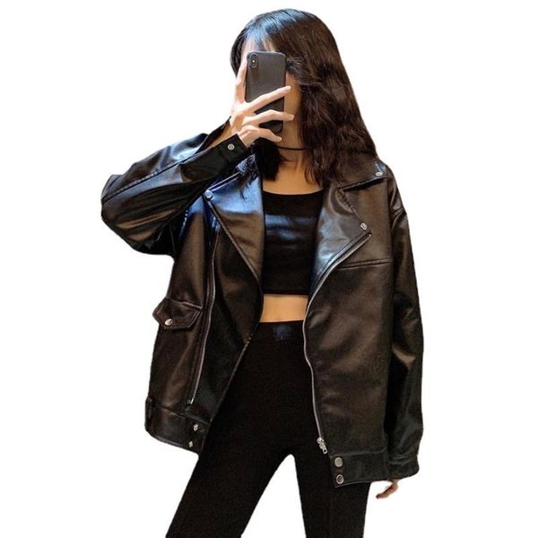 women's leather & faux vintage black motorcycle zip jacket harajuku coat street for fall/winter 2021
women's leather & faux vintage black motorcycle zip jacket harajuku coat street for fall/winter 2021