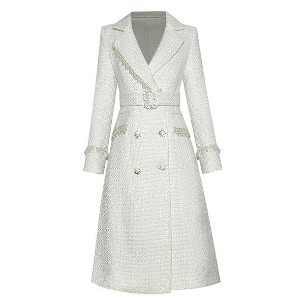women's wool & blends est 2021 fall winter designer coat pearl beaded diamonds buttons belted tweed long overcoat, Black
women's wool & blends est 2021 fall winter designer coat pearl beaded diamonds buttons belted tweed long overcoat, Black