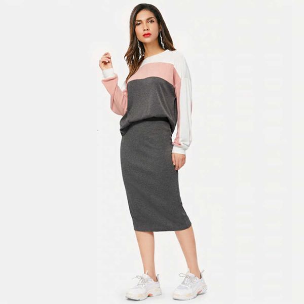 casual dresses summer womens two pieces long-sleeved sweatshirt grey patchwork stretch knit sweater high elastic skirt sports suit, Black;gray
casual dresses summer womens two pieces long-sleeved sweatshirt grey patchwork stretch knit sweater high elastic skirt sports suit, Black;gray