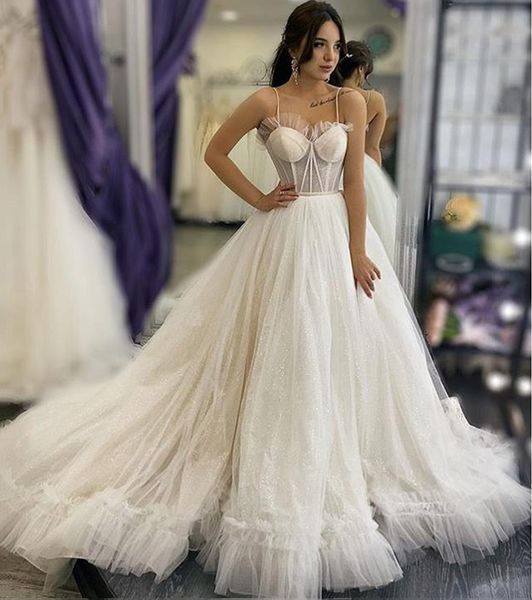 spaghetti sequins a line wedding dresses sweetheart sweep train lace-up back plus size boho bridal gowns, White
spaghetti sequins a line wedding dresses sweetheart sweep train lace-up back plus size boho bridal gowns, White