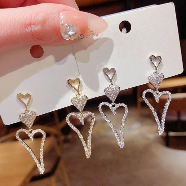 micro pave zircon heart long drop earrings for women delicate fashion jewelry dangle & chandelier, Silver
micro pave zircon heart long drop earrings for women delicate fashion jewelry dangle & chandelier, Silver