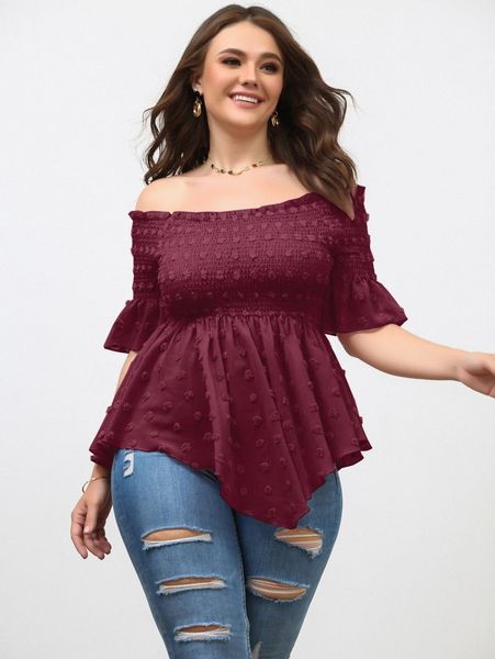 plus swiss dot shirred peplum blouse w9tf#, Black
plus swiss dot shirred peplum blouse w9tf#, Black