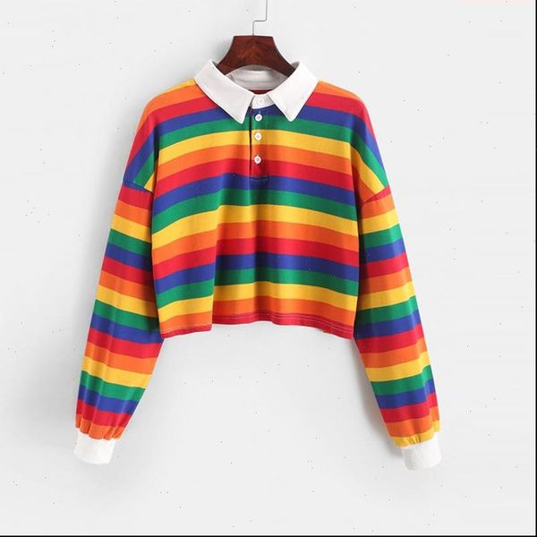 polo shirt long sleeve women sweatshirt rainbow color with button striped korean style, Black
polo shirt long sleeve women sweatshirt rainbow color with button striped korean style, Black