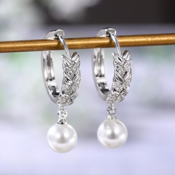 stud arrival 925 sterling silver wheat zircon earrings for women shell pearl jewelry girl gift fashion statement bijoux, Golden;silver 
stud arrival 925 sterling silver wheat zircon earrings for women shell pearl jewelry girl gift fashion statement bijoux, Golden;silver