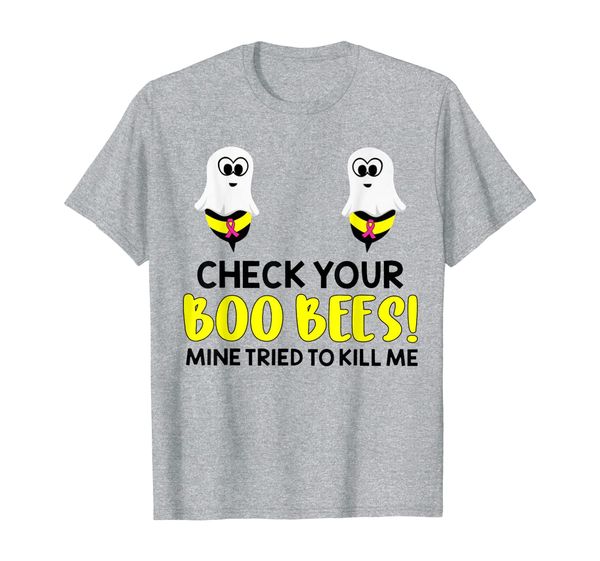 check your boo bees mine tried too kill me breast cancer t-shirt, White;black