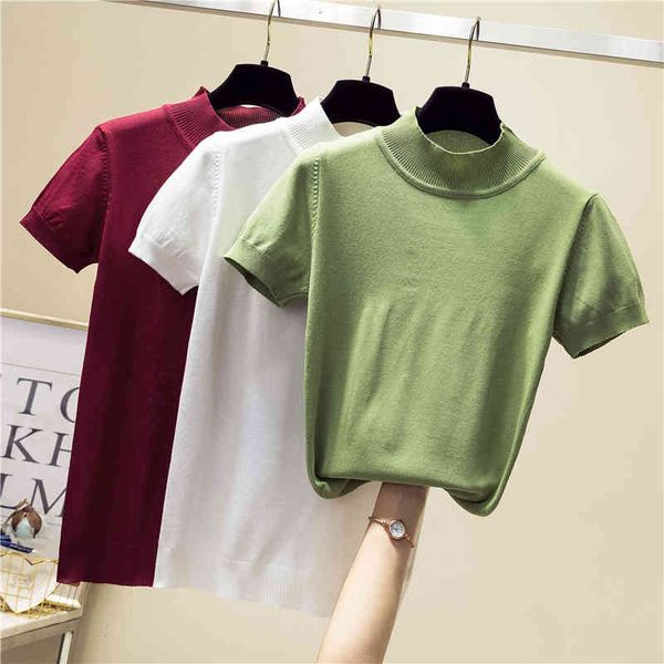 women's t-shirt summer knitted t women half turtleneck spring new fashion female slime woman clothes tee femme jxsw, White
women's t-shirt summer knitted t women half turtleneck spring new fashion female slime woman clothes tee femme jxsw, White