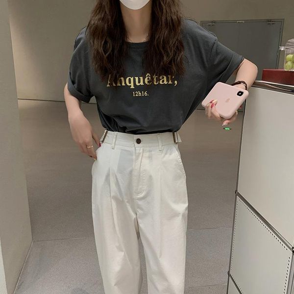 women's t-shirt oversized letter print round neck short sleeve 2021 summer korean loose and simple casual woman tshirts, White
women's t-shirt oversized letter print round neck short sleeve 2021 summer korean loose and simple casual woman tshirts, White