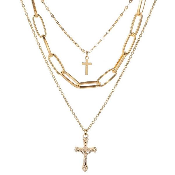 pendant necklaces fashion three-layer thick chain cross clavicle female exquisite multilayer choker necklace, Silver
pendant necklaces fashion three-layer thick chain cross clavicle female exquisite multilayer choker necklace, Silver