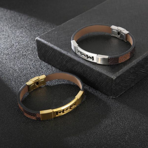 charm bracelets haoyi fashion leather bracelet metal stainless steel accessories men's retro simple punk jewelry, Golden;silver
charm bracelets haoyi fashion leather bracelet metal stainless steel accessories men's retro simple punk jewelry, Golden;silver