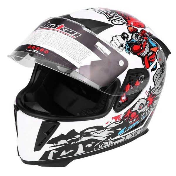 full face motorcycle safety helmet with double lenses white clown pattern xxl helmets
full face motorcycle safety helmet with double lenses white clown pattern xxl helmets