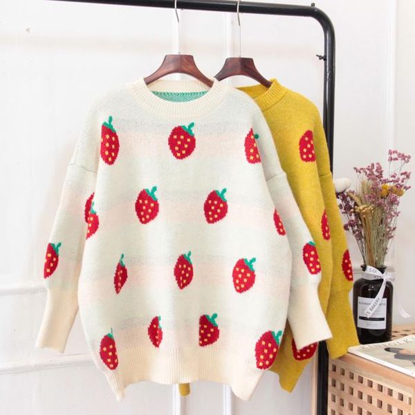 women's sweaters autumn and winter wear pullovers loose lazy strawberry thick pullover sweater knitted jacket korean top, White;black
women's sweaters autumn and winter wear pullovers loose lazy strawberry thick pullover sweater knitted jacket korean top, White;black