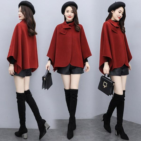 women's wool & blends cape woolen coat short-height short korean style loose 2021 overcoat fall and winter clothes, Black
women's wool & blends cape woolen coat short-height short korean style loose 2021 overcoat fall and winter clothes, Black