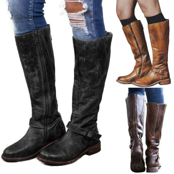 womens knee high flat block heel biker riding winter zip boots casual shoes size, Black
womens knee high flat block heel biker riding winter zip boots casual shoes size, Black