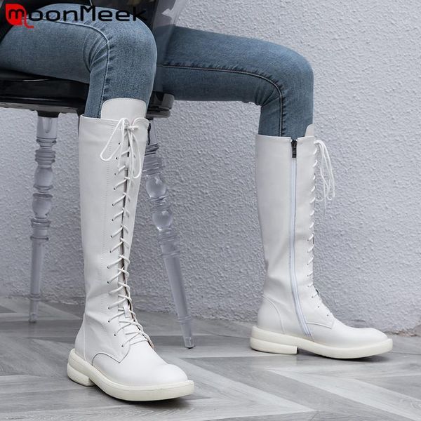 boots moonmeek 2021 knee high round toe zip ladies genuine leather med heels classic cross tied autumn winter1, Black
boots moonmeek 2021 knee high round toe zip ladies genuine leather med heels classic cross tied autumn winter1, Black