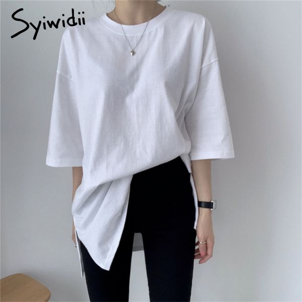 side slit t-shirts women half sleeve o-neck white mid-length clothes summer cotton fashion casual shirts 210607
side slit t-shirts women half sleeve o-neck white mid-length clothes summer cotton fashion casual shirts 210607