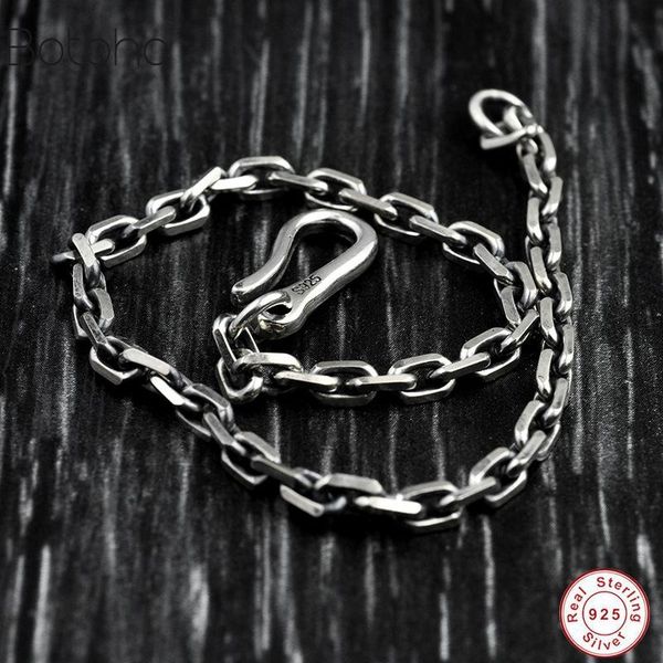 link, chain 925 sterling silver bracelets for men and women vintage punk link simple design with hooks charm men's, Black
link, chain 925 sterling silver bracelets for men and women vintage punk link simple design with hooks charm men's, Black