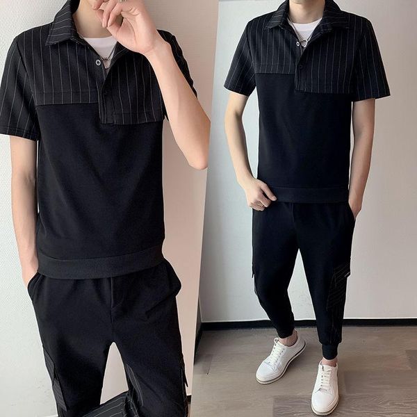 men's tracksuits 2021 summer striped short-sleeved suit tide brand casual clothes stitching lapel two piece sports tracksuit, Gray
men's tracksuits 2021 summer striped short-sleeved suit tide brand casual clothes stitching lapel two piece sports tracksuit, Gray
