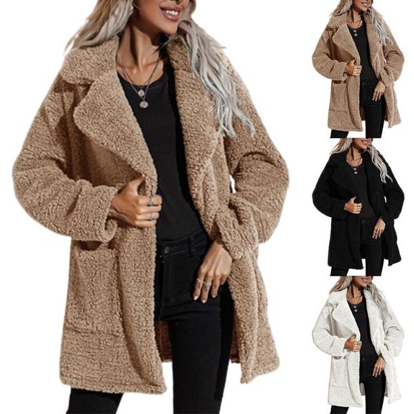 women's wool & blends shaggy fur thermal coat teddy bear cardigan lapel collar plush pockets women winter warm jumper casual coats, Black
women's wool & blends shaggy fur thermal coat teddy bear cardigan lapel collar plush pockets women winter warm jumper casual coats, Black