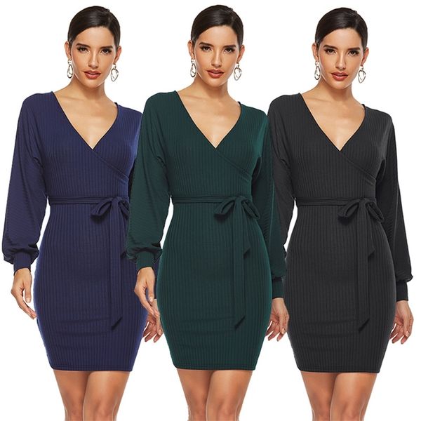 women knitted bodycon wrap sweater short dress autumn winter v neck long sleeve slim package hip sashes solid mini 210520, Black;gray
women knitted bodycon wrap sweater short dress autumn winter v neck long sleeve slim package hip sashes solid mini 210520, Black;gray