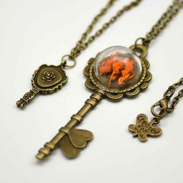 pendant necklaces retro dried flower necklace semi-natural wheat glass ball key jewelry girl's butterfly, Silver
pendant necklaces retro dried flower necklace semi-natural wheat glass ball key jewelry girl's butterfly, Silver