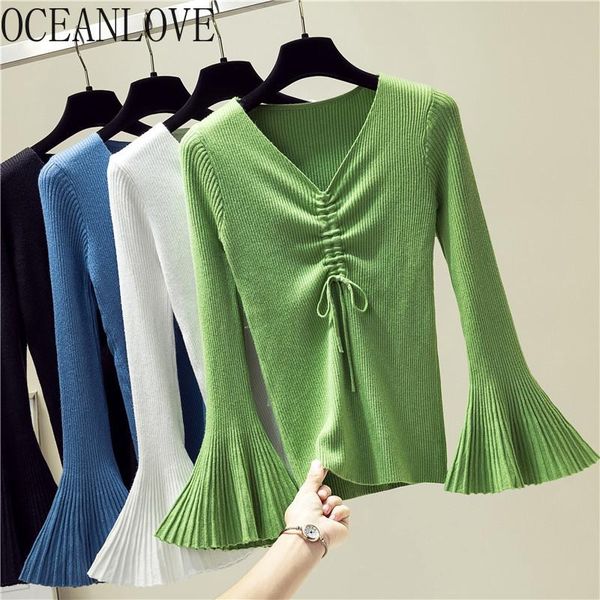 women's sweaters oceanlove flare sleeve women pleated lace up pullovers 2021 autumn winter v neck slim sueter mujer casual 13523, White;black
women's sweaters oceanlove flare sleeve women pleated lace up pullovers 2021 autumn winter v neck slim sueter mujer casual 13523, White;black