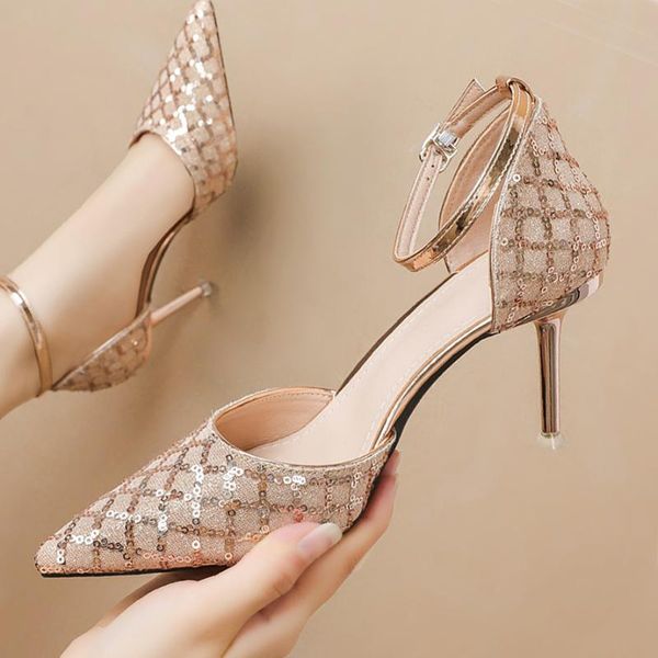 dress shoes elegant high heels women sequined ankle strap ladies pumps sparkling wedding party hollow sandals woman lady grid, Black
dress shoes elegant high heels women sequined ankle strap ladies pumps sparkling wedding party hollow sandals woman lady grid, Black