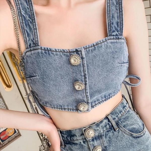xd3059 net red ins womens tank denim bra summer lace up waist water drill buckle suspender top, White
xd3059 net red ins womens tank denim bra summer lace up waist water drill buckle suspender top, White